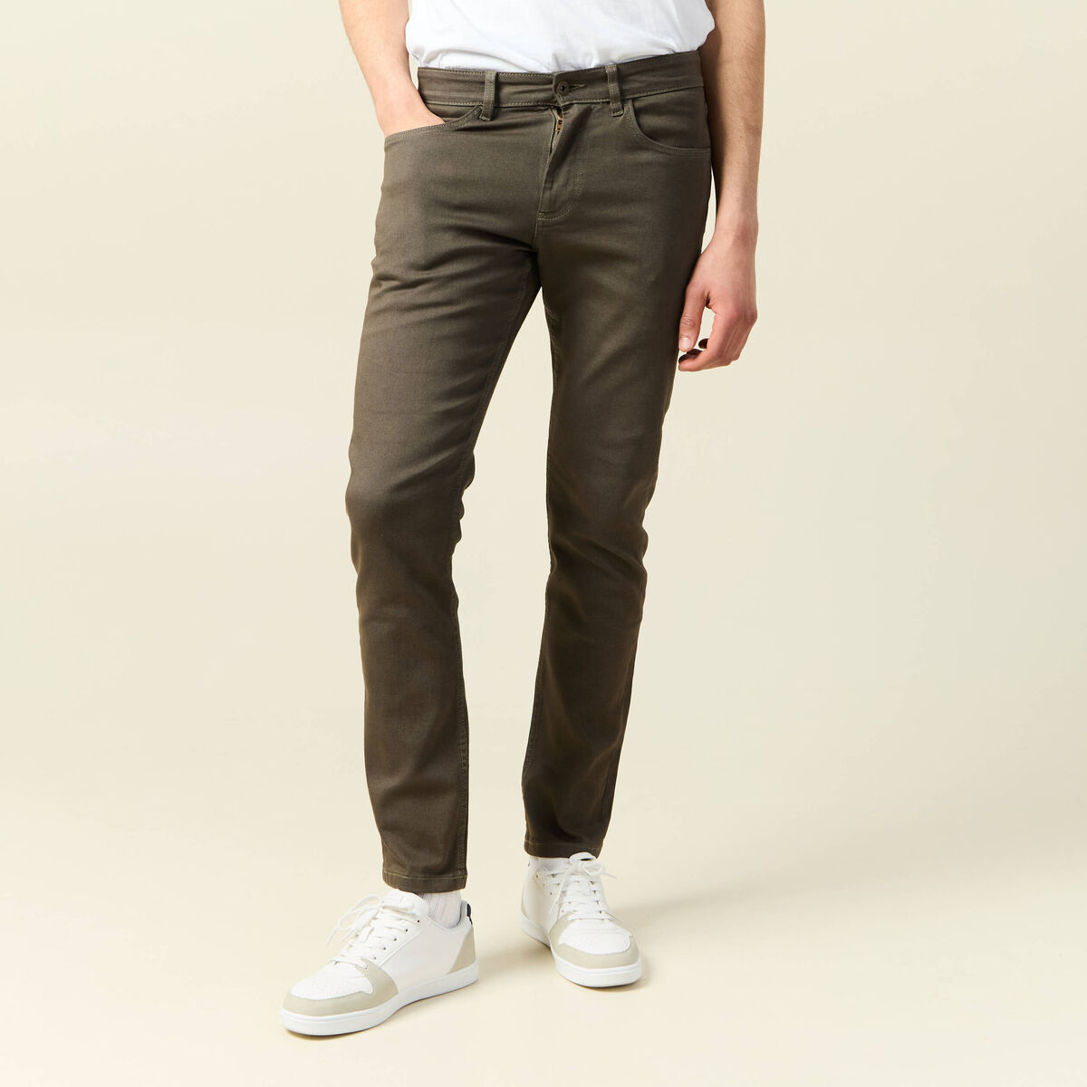 Jeans slim 5 poches vert kaki homme