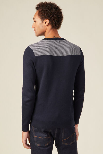 Pull manches longues bleu marine homme