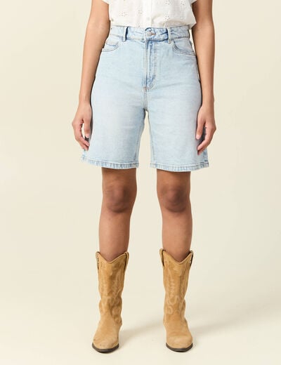 Bermuda droit en jean denim snow bleu femme