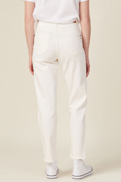 Pantalon straight à broderie denim blanc femme