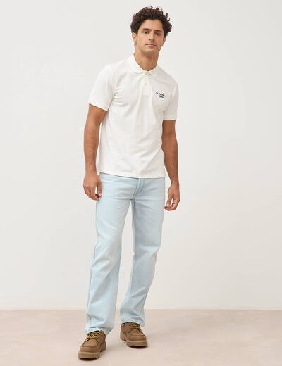 Polo ajust&eacute; manches courtes en coton ecru homme