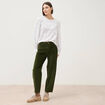 Pantalon barrel taille haute velours vert fonc&eacute; femme