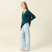 Pull manches longues col en V vert fonc&eacute; femme