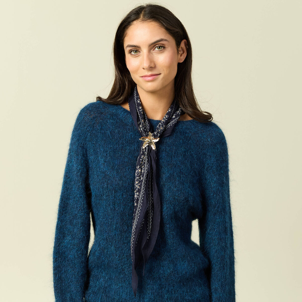 Foulard en coton bleu marine femme
