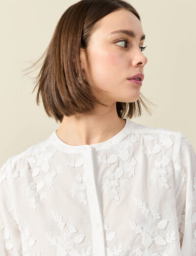 Chemise manches 3/4 brodée ecru femme