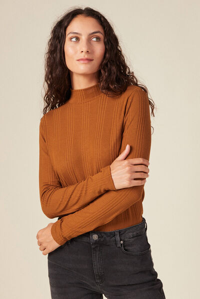 T-shirt manches longues marron femme