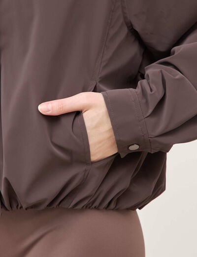 Blouson oversize court &agrave; capuche marron femme
