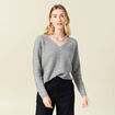Pull manches longues col en V gris clair femme