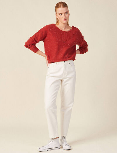 Pull manches longues sequins rouge foncé femme