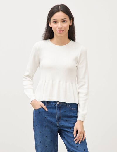 Pull col rond manches longues ecru femme