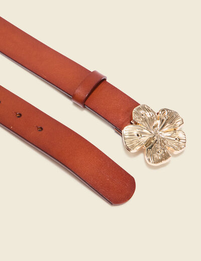 Ceinture en cuir boucle fleur marron femme
