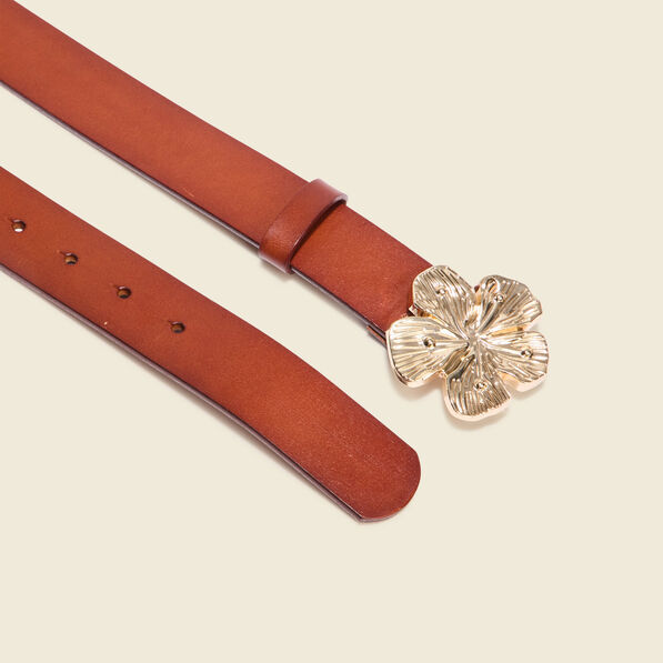 Ceinture en cuir boucle fleur marron femme