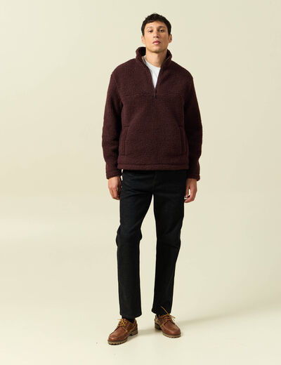 Sweat effet polaire col montant bordeaux homme