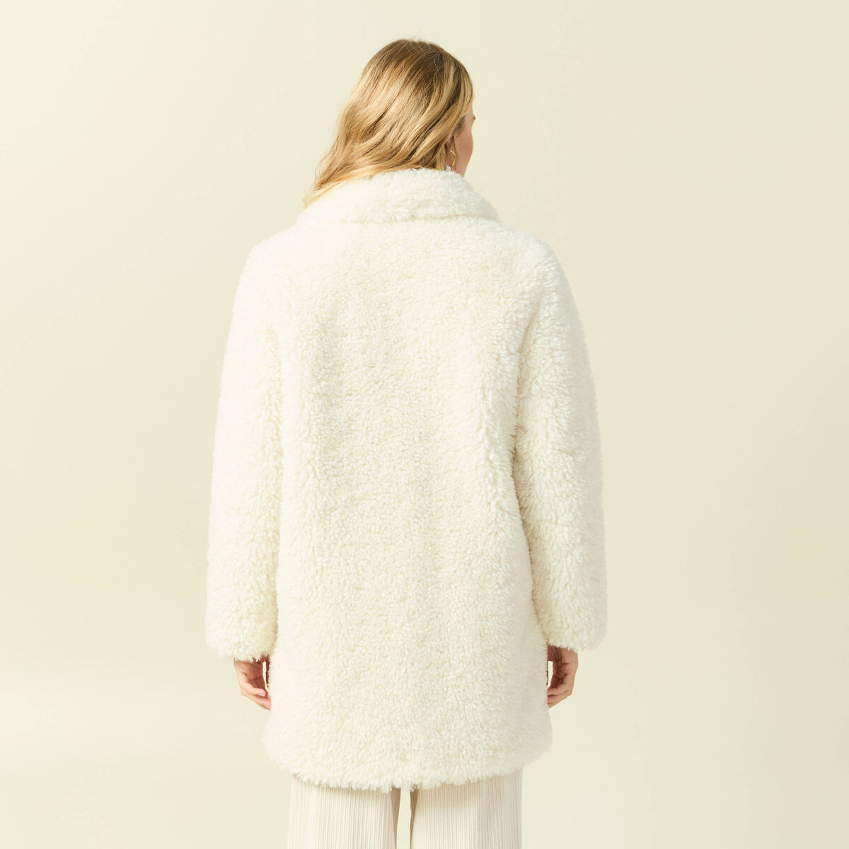 Manteau oversize long effet polaire creme femme