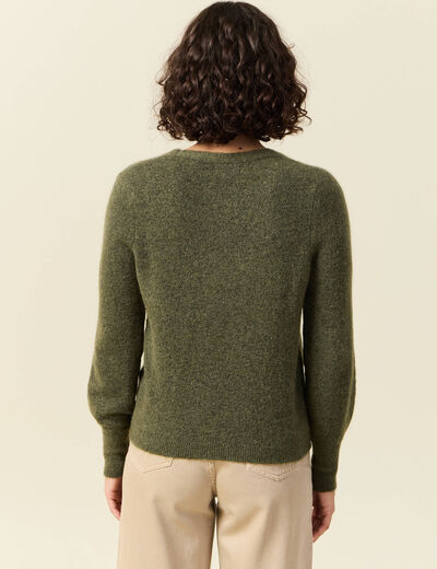 Pull col V manches longues vert kaki femme