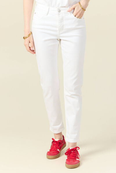 Jeans girlfriend taille haute denim blanc femme