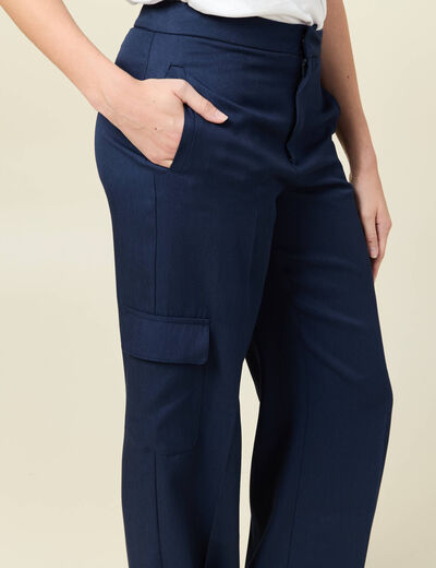 Pantalon cargo straight bleu marine femme