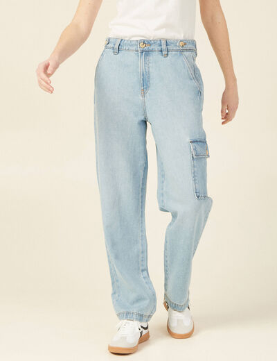 Jeans cargo 5 poches denim bleach femme