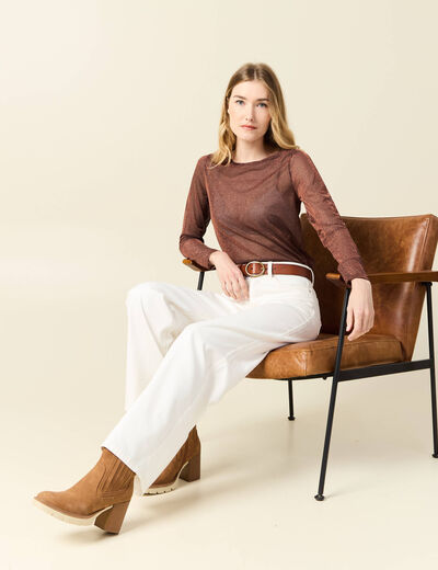 T-shirt manches longues marron cognac femme