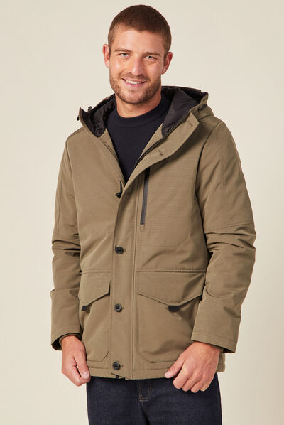 Parka droite à capuche vert kaki homme