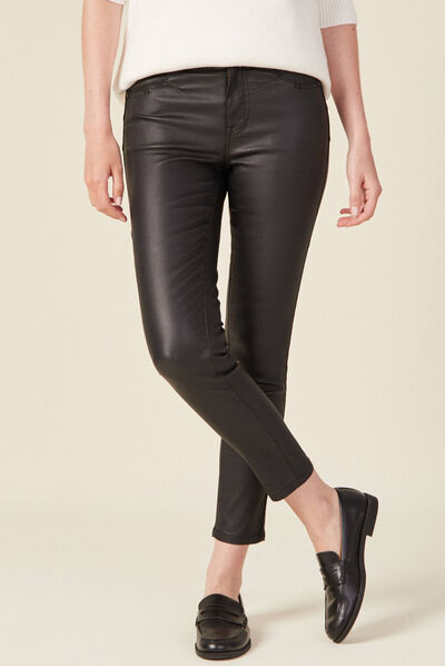 Pantalon skinny enduit push up denim noir enduit femme