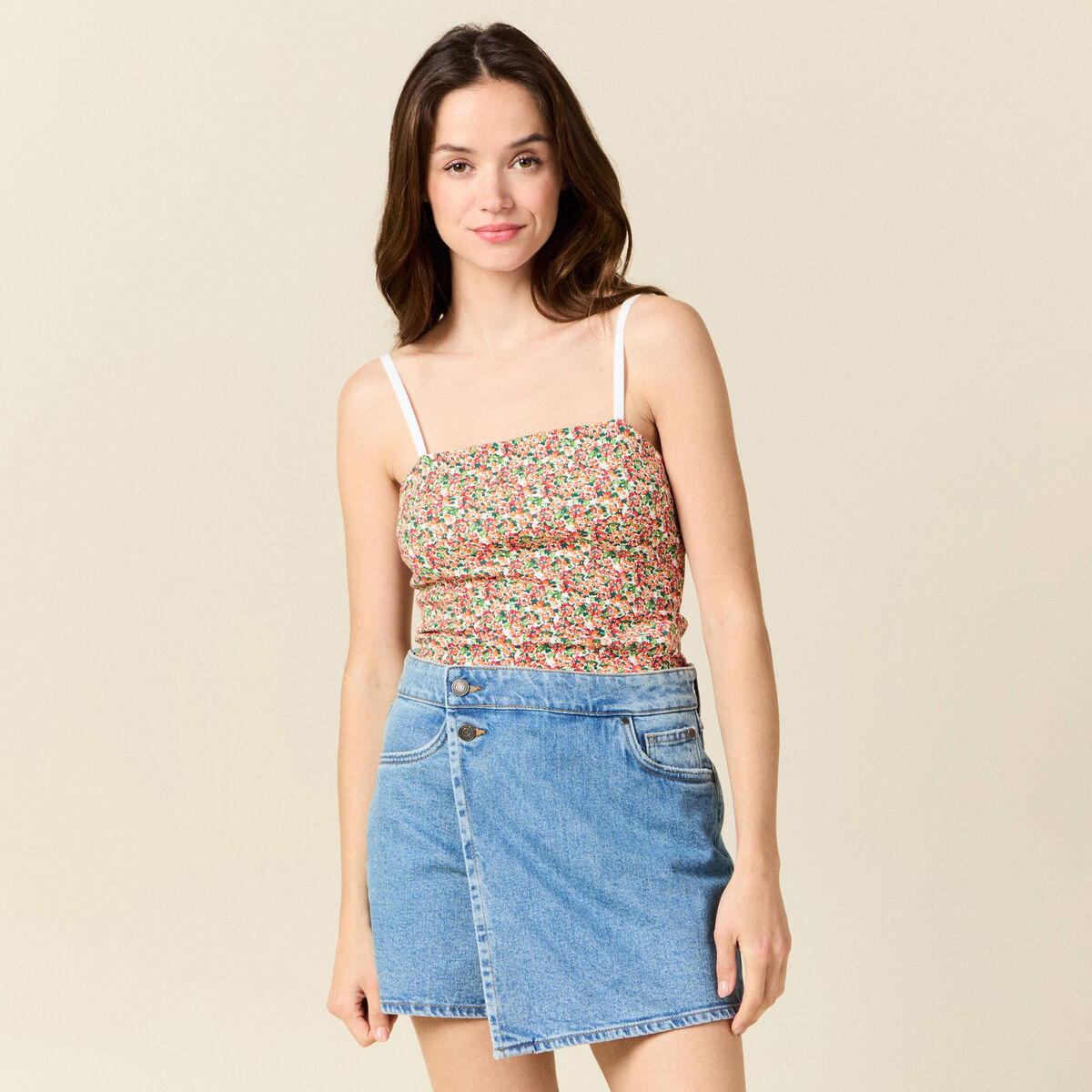 Bustier cropped à bretelles blanc femme