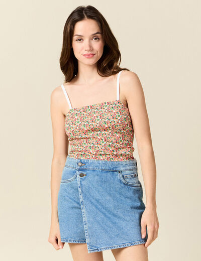 Bustier cropped à bretelles blanc femme