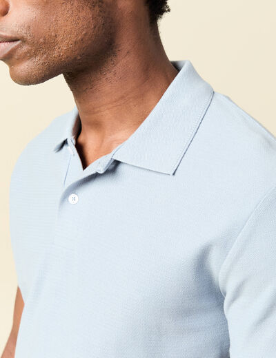 Polo cintr&eacute; manches courtes bleu gris homme