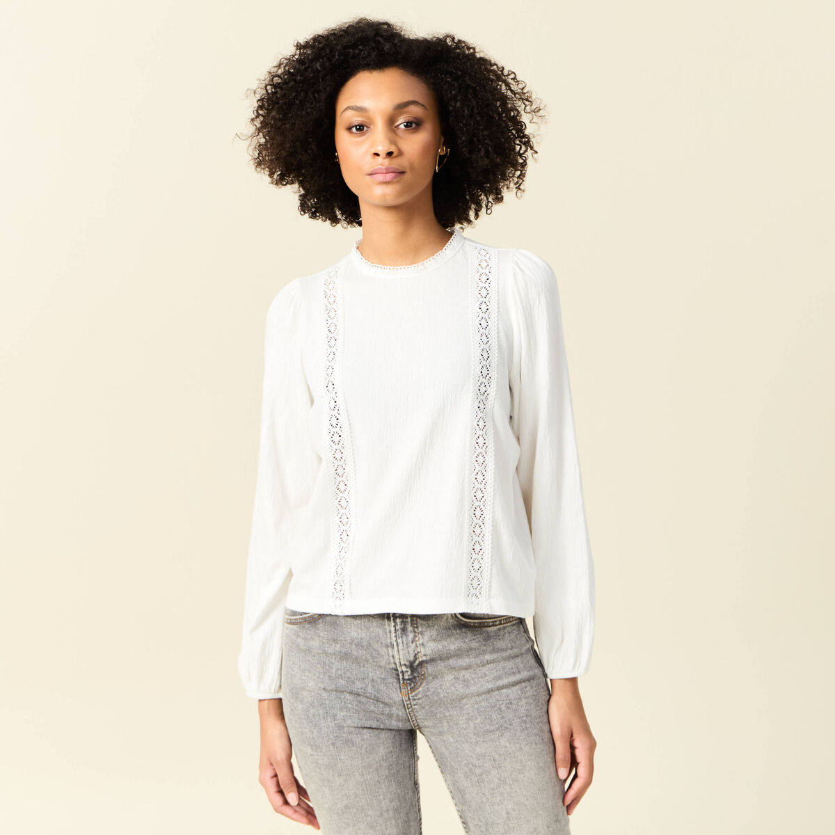 T-shirt manches longues ecru femme