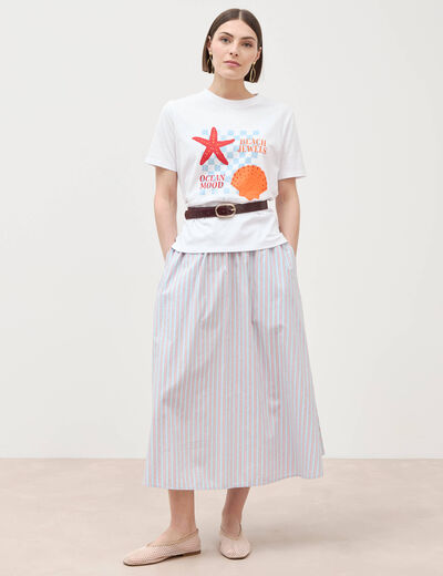 T-shirt droit col rond manches courtes blanc femme