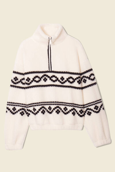 Sweat col camionneur ecru femme