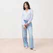 Chemise en coton col V manches longues bleu gris femme