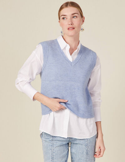 Pull éco-responsable bleu gris femme