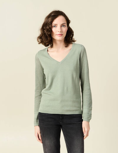 Pull à manches longues vert kaki femme