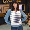 Pull sans manches col en V ecru femme