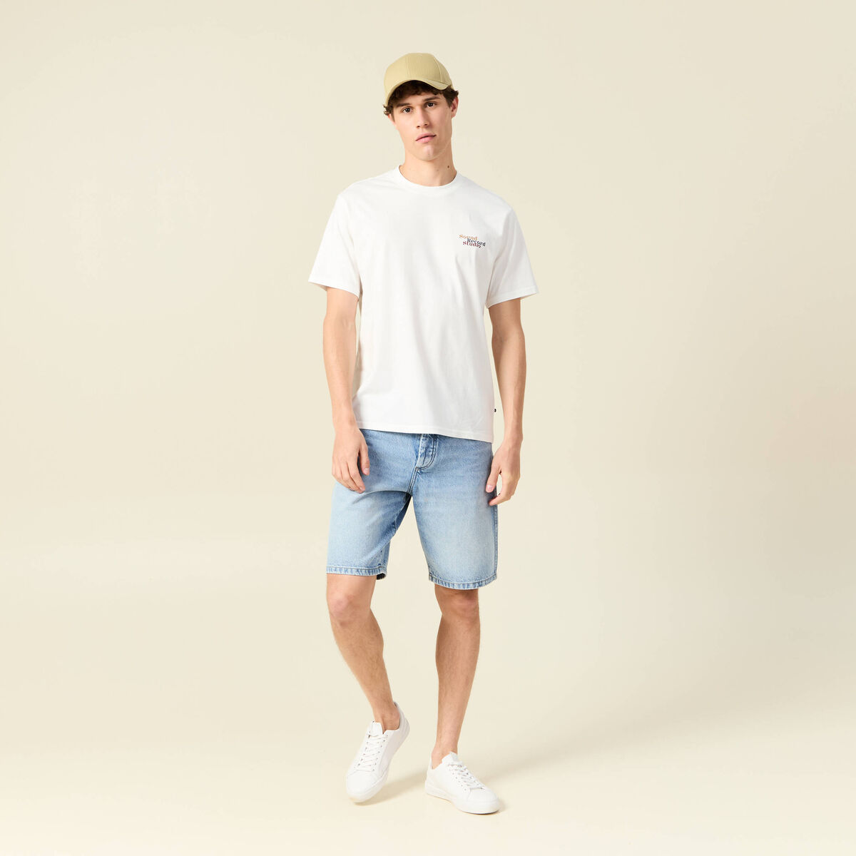T-shirt en coton manches courtes ecru homme