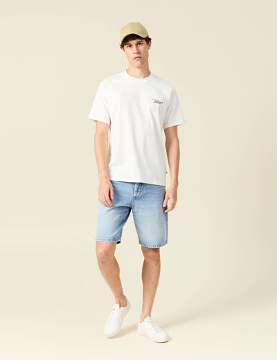 T-shirt en coton manches courtes ecru homme