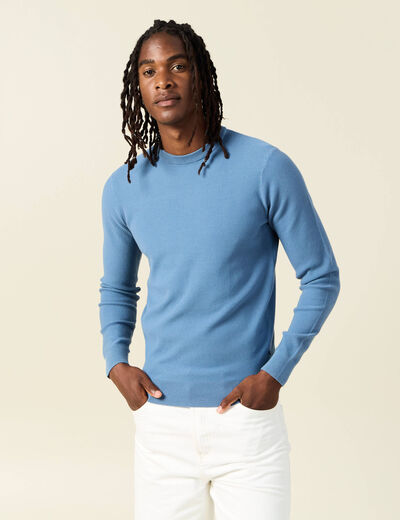 Pull fin col rond manches longues bleu gris homme