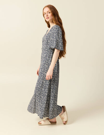 Robe longue trapèze bleu femme