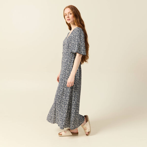 Robe longue trapèze bleu femme