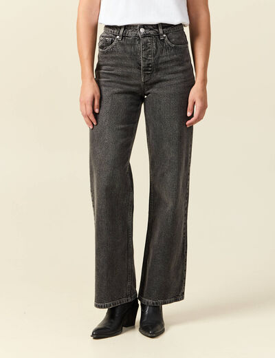 Jeans large taille haute denim snow gris femme