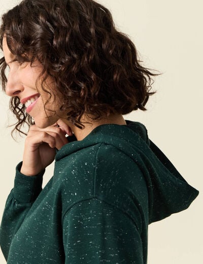 Sweat &agrave; capuche manches longues vert fonc&eacute; femme
