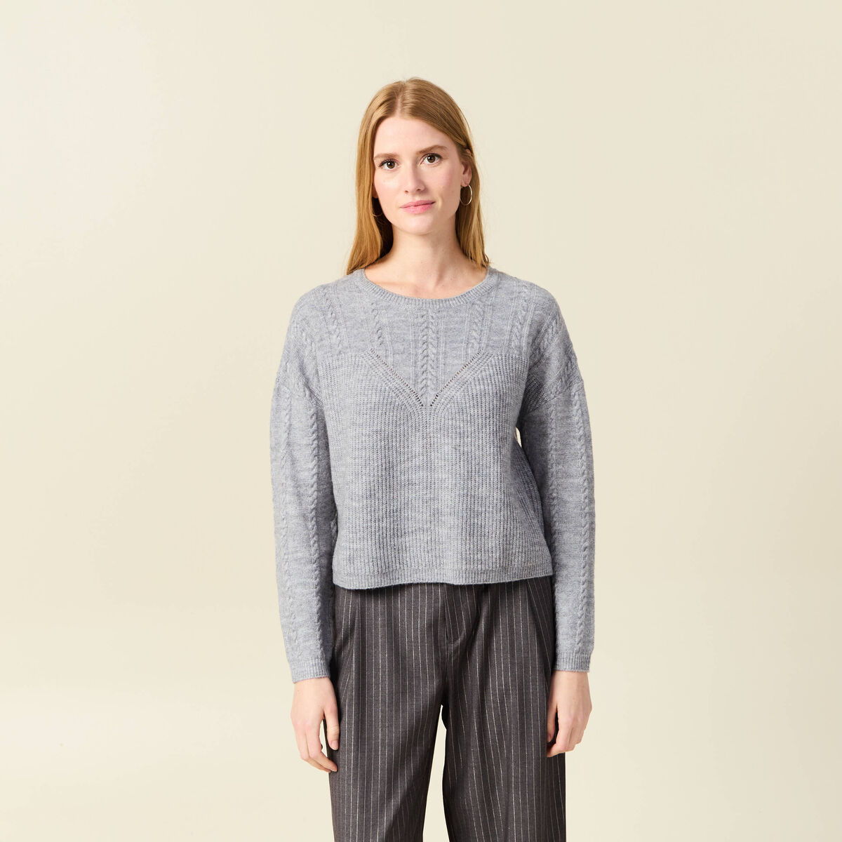 Pull manches longues gris clair femme