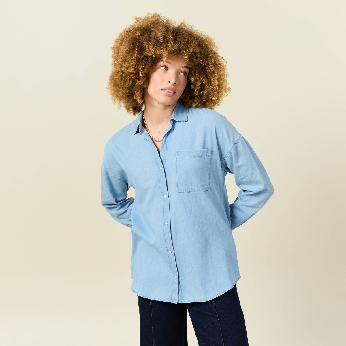 Chemise en jean denim bleach femme