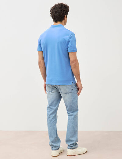 Polo cintr&eacute; en coton manches courtes bleu violet homme