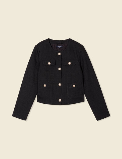 Veste tweed boutonnée noir femme