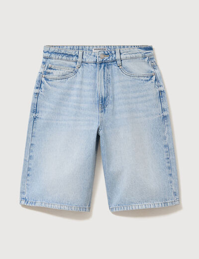 Bermuda large taille haute en coton denim bleach femme
