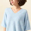 Pull col v manches 3/4 bleu ciel femme