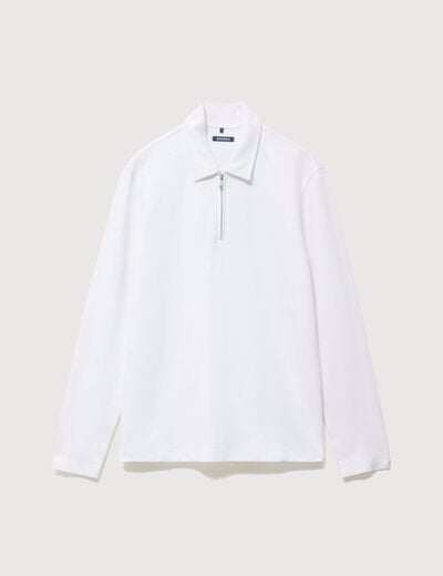 Polo droit manches longues blanc homme