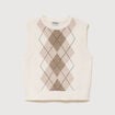 Pull sans manches col rond ecru femme